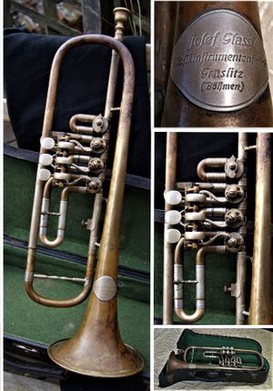Trompete in Bb + A mit Umschaltventil Josef Glassl Graslitz Anfang 20. Jahrhundert