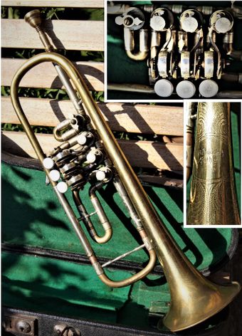 Trompete in Bb und A mit Umschaltventil und Spannkreuz von Julius Rudolph 1844-1900 Gotha Anfang 20. Jahrhundert